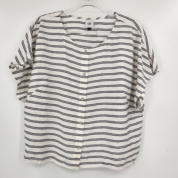 Cabi Sail Away Top Womens Size Large White Black Striped Short Sleeve - Picture 1 of 6